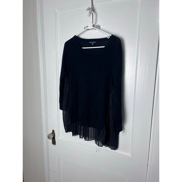 Adrianna Papell Womens Black Long Sleeve Flowy Mixed Media Lightweight Sweater L - Picture 1 of 6